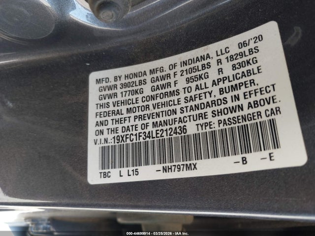 Honda CIVIC EX 2020 19XFC1F34LE212436 Image 9