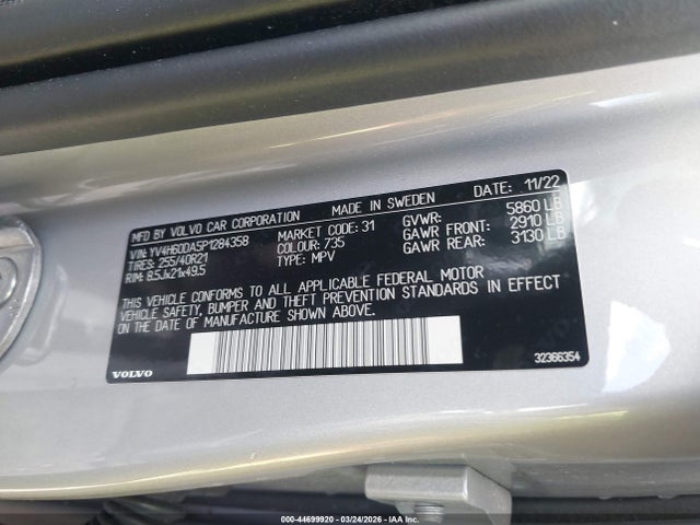 YV4H60DA5P1284358 Volvo Xc60 Recharge Plug-in Hybrid T8 Ultimate Bright Theme