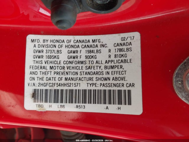 Aukcja sprzedaży 2017 Honda Civic Lx, vin: 2HGFC2F54HH521571, numer aukcji: 44699943