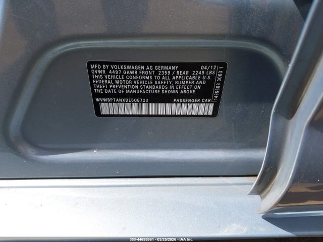 Продаж на аукціоні авто 2013 Volkswagen Cc 2.0t Sport, vin: WVWBP7ANXDE505723, номер лоту: 44699961