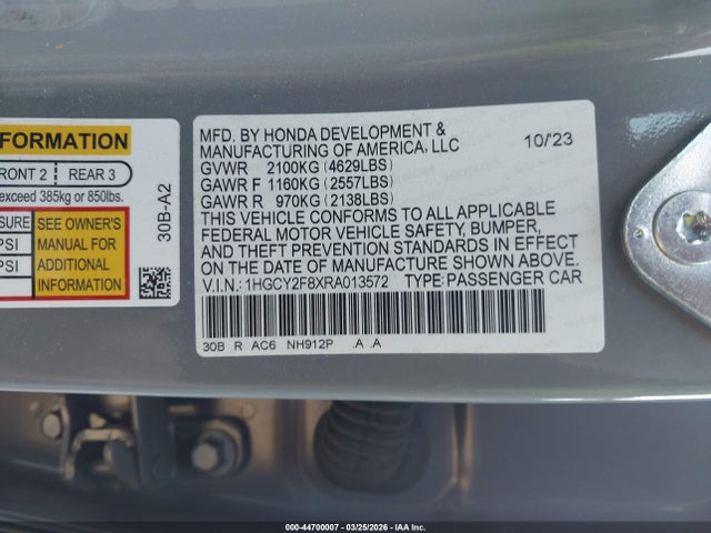 Продажа на аукционе авто 2024 Honda Accord Hybrid Touring, vin: 1HGCY2F8XRA013572, номер лота: 44700007