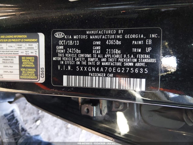 Продаж на аукціоні авто 2014 Kia Optima Ex, vin: 5XXGN4A70EG275635, номер лоту: 44700013