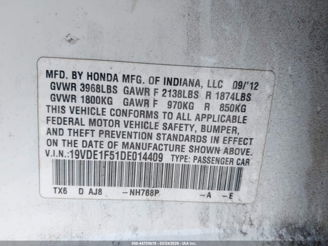 Продаж на аукціоні авто 2013 Acura Ilx 2.0l, vin: 19VDE1F51DE014409, номер лоту: 44700018