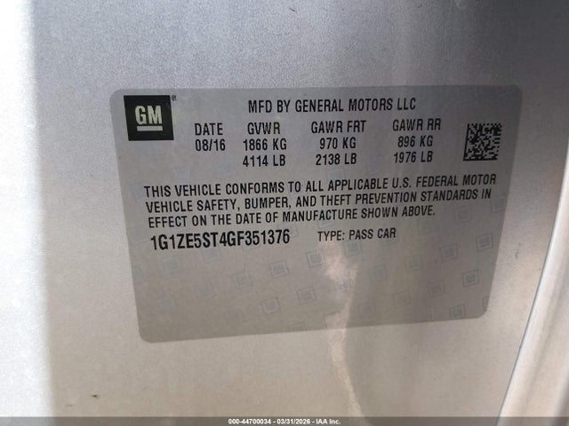 Продаж на аукціоні авто 2016 Chevrolet Malibu 1lt, vin: 1G1ZE5ST4GF351376, номер лоту: 44700034