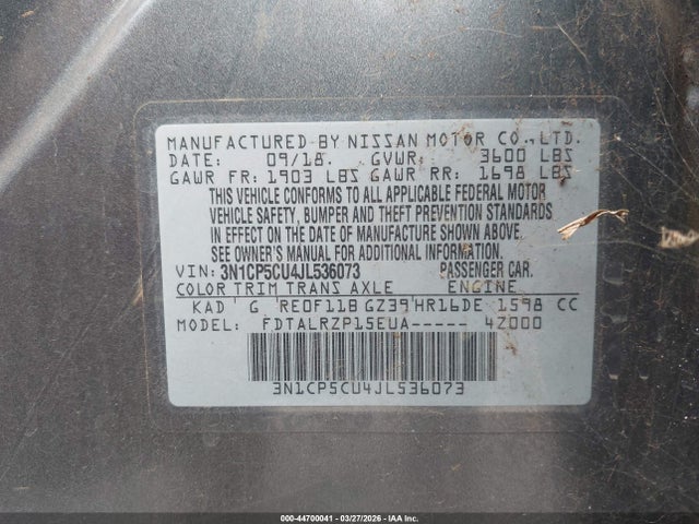 Aukcja sprzedaży 2018 Nissan Kicks S, vin: 3N1CP5CU4JL536073, numer aukcji: 44700041