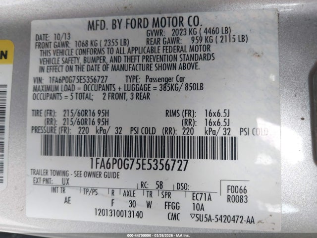 Ford FUSION S 2014 1FA6P0G75E5356727 Image 9