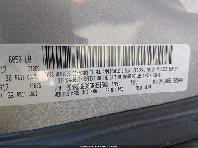 Aukcja sprzedaży 2016 Dodge Grand Caravan R/t, vin: 2C4RDGEG9GR351502, numer aukcji: 44700123