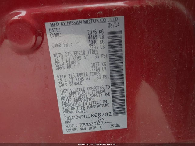 Nissan Rogue Sl 2014 5N1AT2MT3EC868782 Image 9
