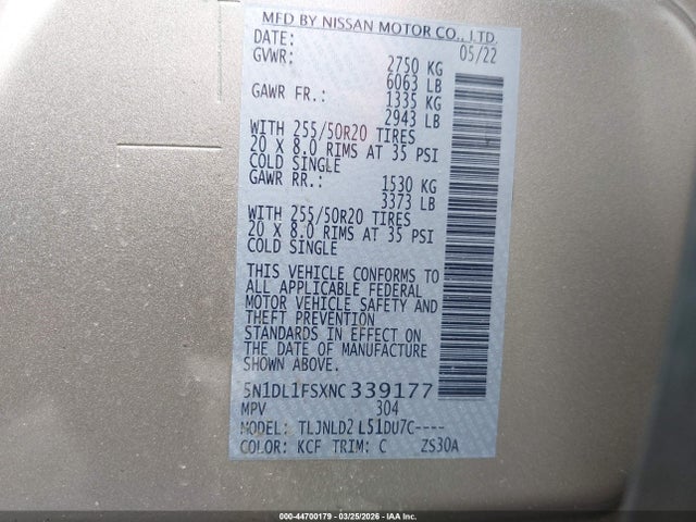 5N1DL1FSXNC339177 Infiniti Qx60 Luxe Awd
