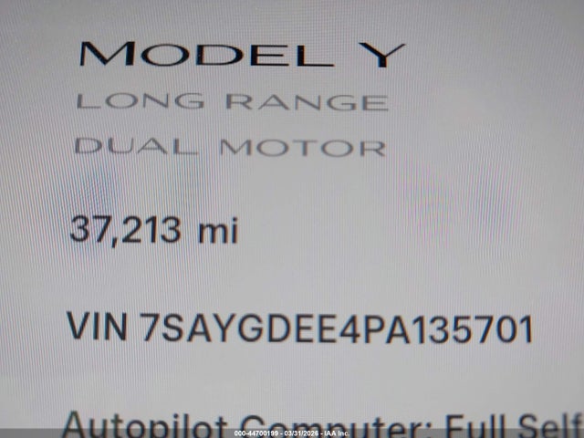 7SAYGDEE4PA135701 Tesla Model Y Awd/long Range Dual Motor All-wheel Drive