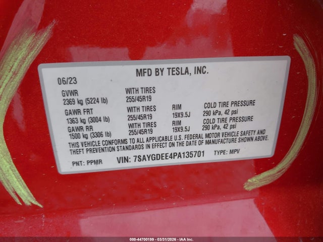 2023 TESLA MODEL Y 7SAYGDEE4PA135701 Photo 8