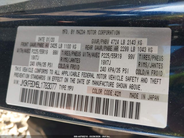 Продаж на аукціоні авто 2020 Mazda Cx-5 Grand Touring, vin: JM3KFBDM5L1783077, номер лоту: 44700210