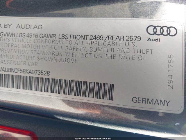 Продажа на аукционе авто 2019 Audi A5 45 Premium, vin: WAUBNCF58KA073528, номер лота: 44700230