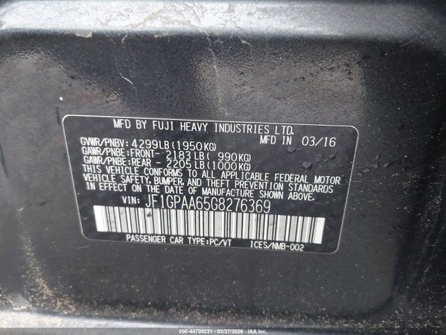 Продажа на аукционе авто 2016 Subaru Impreza 2.0i, vin: JF1GPAA65G8276369, номер лота: 44700231
