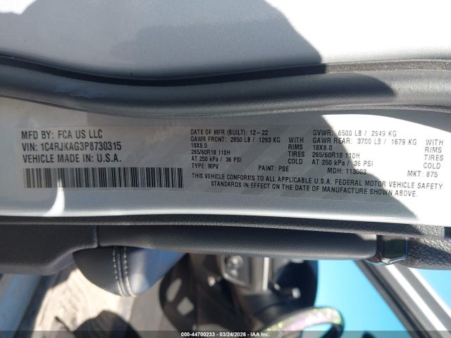 Aukcja sprzedaży 2023 Jeep Grand Cherokee L Laredo 4x4, vin: 1C4RJKAG3P8730315, numer aukcji: 44700233