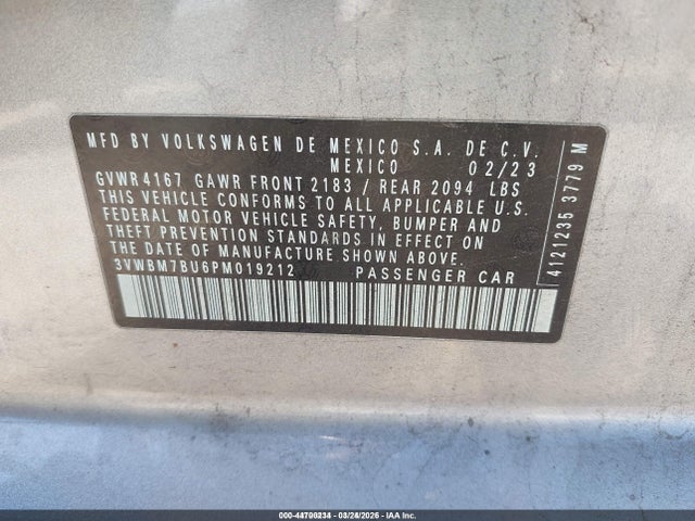 Продаж на аукціоні авто 2023 Volkswagen Jetta 1.5t Sport, vin: 3VWBM7BU6PM019212, номер лоту: 44700234