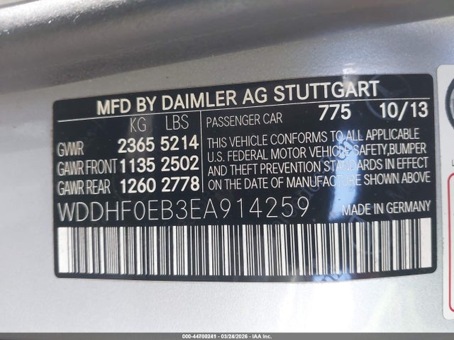 44700241 :رقم المزاد ، WDDHF0EB3EA914259 vin ، 2014 Mercedes-benz E 250 Bluetec مزاد بيع