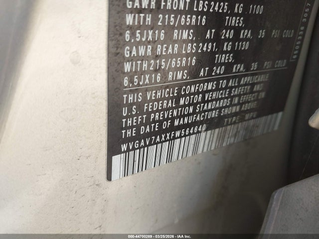 2015 VOLKSWAGEN TIGUAN WVGAV7AXXFW564640 Photo 8