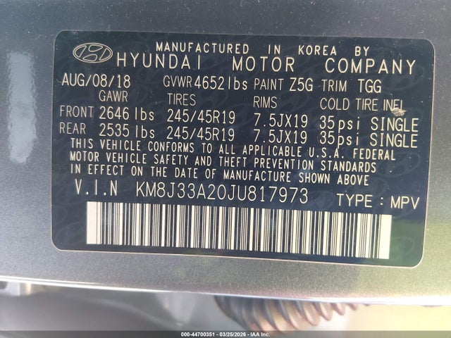 2018 HYUNDAI TUCSON KM8J33A20JU817973 Photo 8