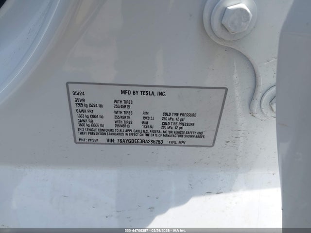 Aukcja sprzedaży 2024 Tesla Model Y Long Range Dual Motor All-wheel Drive, vin: 7SAYGDEE3RA285253, numer aukcji: 44700387
