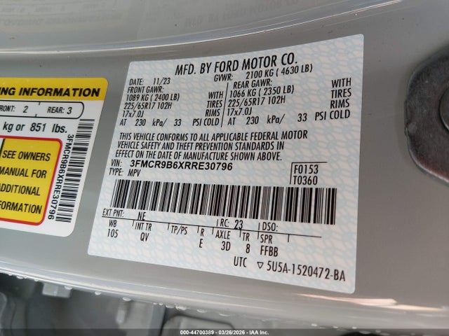 Продажа на аукционе авто 2024 Ford Bronco Sport Big Bend, vin: 3FMCR9B6XRRE30796, номер лота: 44700389