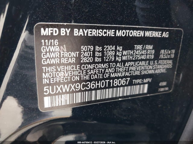 Aukcja sprzedaży 2017 Bmw X3 Xdrive28i, vin: 5UXWX9C36H0T18067, numer aukcji: 44700412