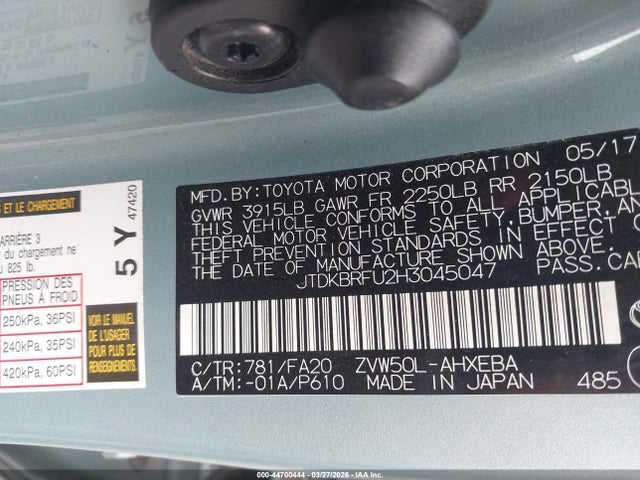 JTDKBRFU2H3045047 Toyota Prius Two