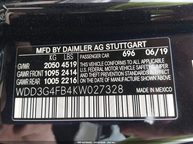 Aukcja sprzedaży 2019 Mercedes-benz A 220 4matic, vin: WDD3G4FB4KW027328, numer aukcji: 44700452