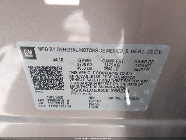 44700461 :رقم المزاد ، 3GKALVEX3JL356224 vin ، 2018 Gmc Terrain Slt مزاد بيع