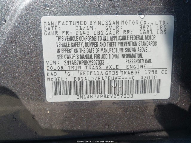 3N1AB7AP8KY297033 Nissan SENTRA SV