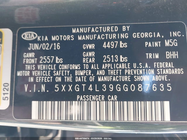 KIA Optima Lx 2016 5XXGT4L39GG087635 Image 9