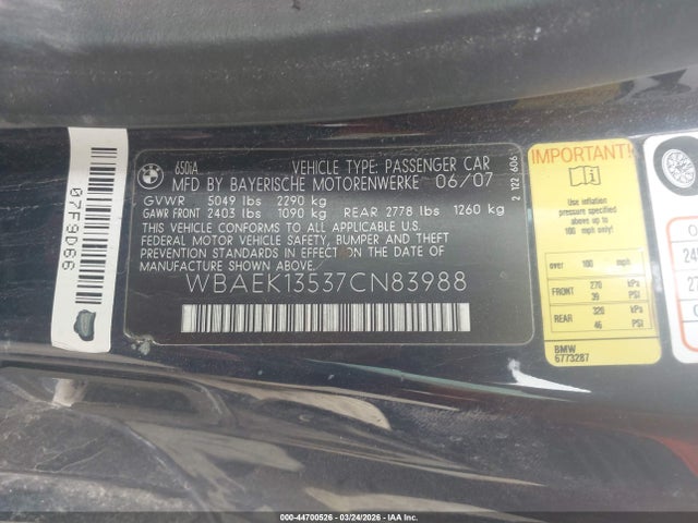 2007 BMW 650I WBAEK13537CN83988 Photo 8