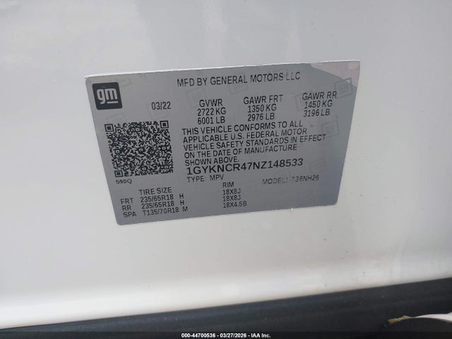 Aukcja sprzedaży 2022 Cadillac Xt5 Fwd Premium Luxury, vin: 1GYKNCR47NZ148533, numer aukcji: 44700536
