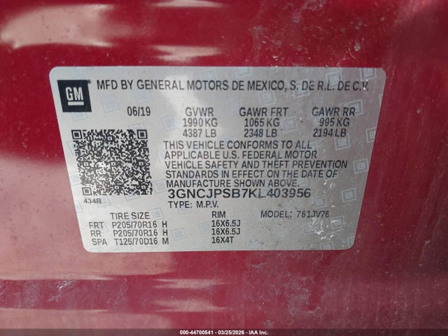 2019 CHEVROLET TRAX 3GNCJPSB7KL403956 Photo 8