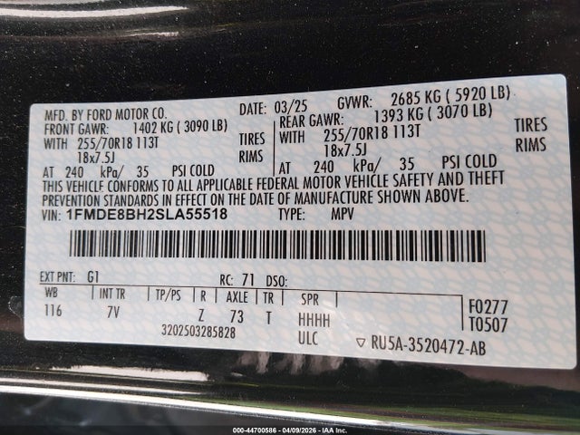 Aukcja sprzedaży 2025 Ford Bronco Outer Banks, vin: 1FMDE8BH2SLA55518, numer aukcji: 44700586