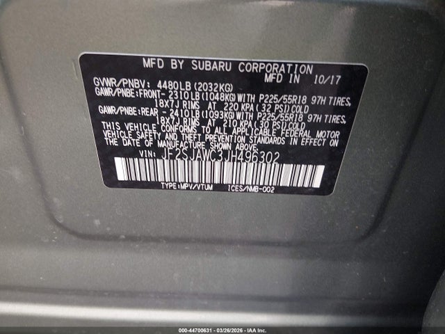 JF2SJAWC3JH496302 Subaru Forester 2.5i Touring