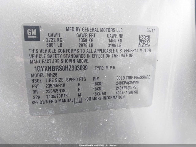 Aukcja sprzedaży 2017 Cadillac Xt5 Luxury, vin: 1GYKNBRS8HZ303099, numer aukcji: 44700656