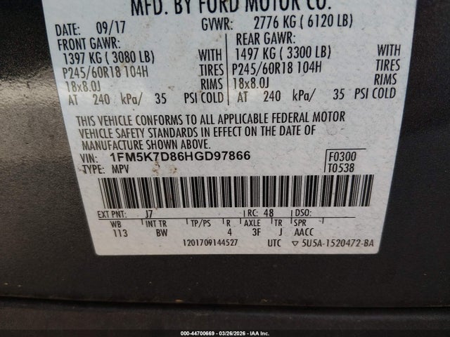 Продаж на аукціоні авто 2017 Ford Explorer Xlt, vin: 1FM5K7D86HGD97866, номер лоту: 44700669