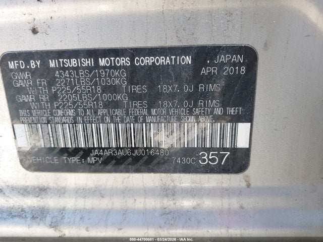 2018 MITSUBISHI OUTLANDER SPORT JA4AR3AU6JU016480 Photo 8