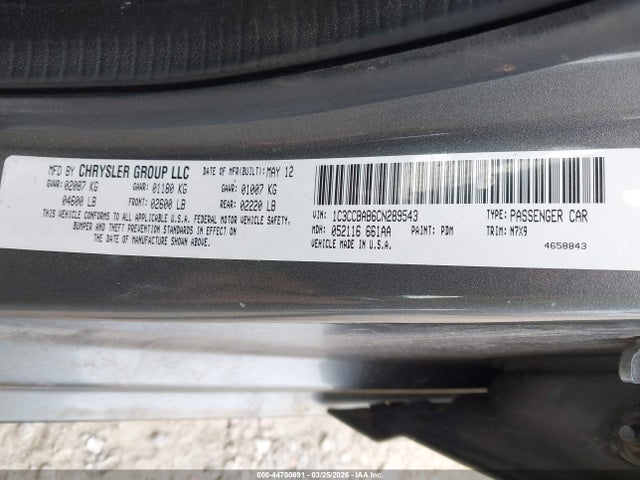 Продажа на аукционе авто 2012 Chrysler 200 Lx, vin: 1C3CCBAB6CN289543, номер лота: 44700691