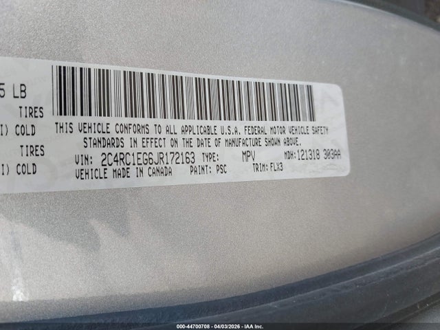 Aukcja sprzedaży 2018 Chrysler Pacifica Touring L Plus, vin: 2C4RC1EG6JR172163, numer aukcji: 44700708
