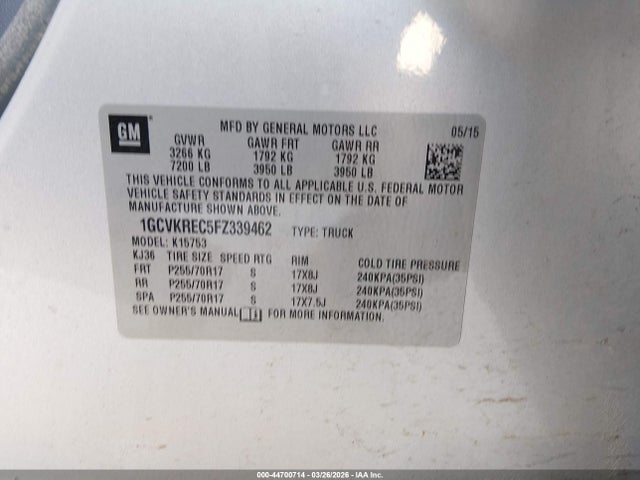 1GCVKREC5FZ339462 Chevrolet Silverado 1500 1lt