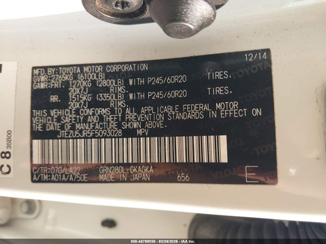 Toyota 4runner Limited 2015 JTEZU5JR5F5093028 Image 9
