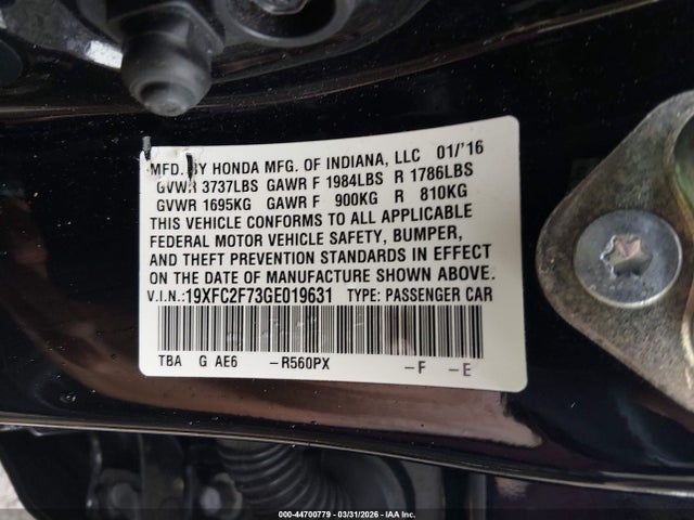Honda CIVIC EX 2016 19XFC2F73GE019631 Image 9