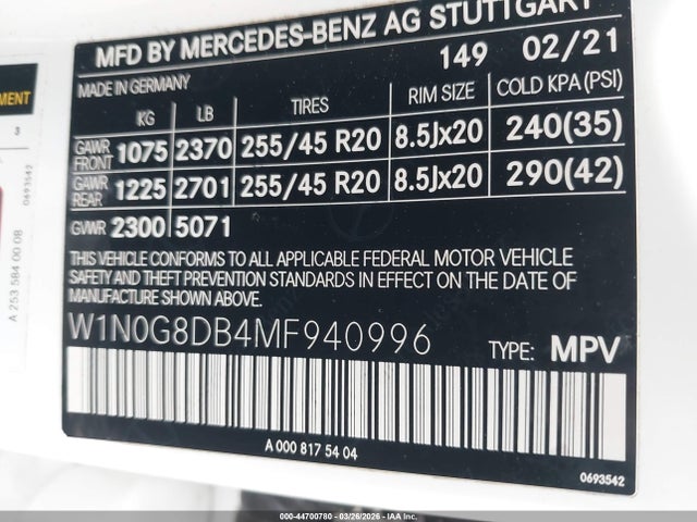 W1N0G8DB4MF940996 Mercedes-Benz Glc 300 Suv
