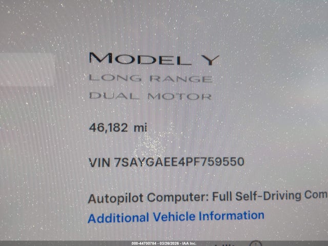 2023 Tesla Model Y მანქანა იყიდება აუქციონზე, vin: 7SAYGAEE4PF759550, აუქციონის ნომერი: 44700784