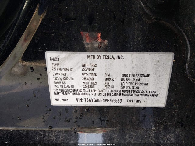 2023 Tesla Model Y მანქანა იყიდება აუქციონზე, vin: 7SAYGAEE4PF759550, აუქციონის ნომერი: 44700784