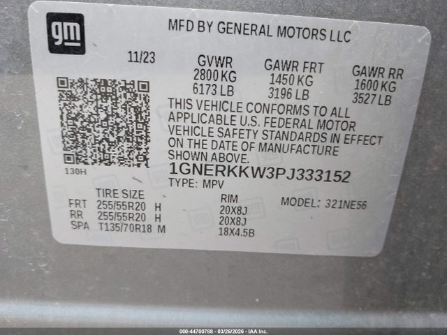 Продаж на аукціоні авто 2023 Chevrolet Traverse Fwd Premier, vin: 1GNERKKW3PJ333152, номер лоту: 44700788