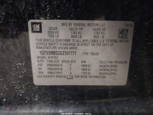 Aukcja sprzedaży 2016 Gmc Sierra 1500 Sle, vin: 1GTV2MEC6GZ397777, numer aukcji: 44700791
