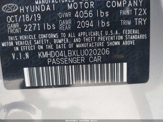 2020 HYUNDAI ELANTRA KMHD04LBXLU020206 Photo 8